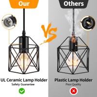 Licperron Industrial 3Light Pendant Light Adjustable Kitchen Hanging Ceiling Light Fixtures With Metal Cage Black Farmhouse P