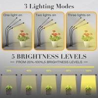 Ipower Led Grow Lights With Full Spectrum Plant Growing Lamp For Indoor Plant, 3 Modes Timing Function, 3 Tubes, Yellow