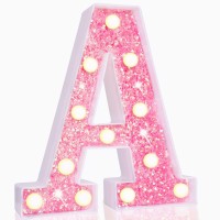 Pooqla Led Marquee Letter Lights Light Up Pink Letters Glitter Alphabet Letter Sign Battery Powered For Night Light Birthday Pa