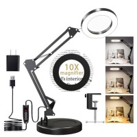 Magnifying Glass With Light And Stand, 10X Magnifying Lamp, 2-In-1 Led Lighted Desk Magnifier With Light, Craft Light Lamp With 3 Color Modes For Close Work Reading Repair Crafts