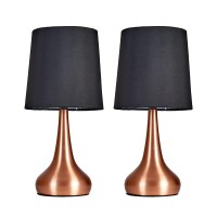 Pair Of - Minisun Modern Copper Teardrop Touch Table Lamps With Black Fabric Shades