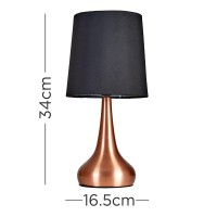 Pair Of - Minisun Modern Copper Teardrop Touch Table Lamps With Black Fabric Shades