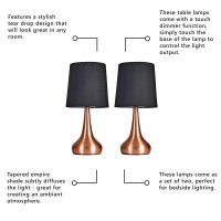 Pair Of - Minisun Modern Copper Teardrop Touch Table Lamps With Black Fabric Shades