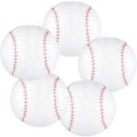 10 Inch Baseball Paper Lanterns For Sports Baseball Birthday Party Decoration Party Favors - Pack Of 5