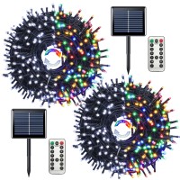 Jmexsuss Solar Christmas Lights Color Changing (White To Multicolored), 200 Led 75.5Ft Each Solar String Lights With Remote, 11 Modes Christmas String Lights Outdoor For Patio Tree Xmas Decor, 2 Pack