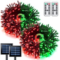 Jmexsuss Red And Green Solar Halloween Lights Outdoor Waterproof 2 Pack 100 Led 427Ft Color Changing Christmas Lights 8 Modes