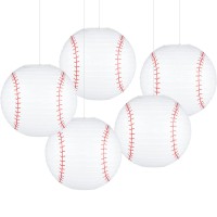 12 Inch Baseball Paper Lanterns For Sports Baseball Birthday Party Decoration Party Favors - Pack Of 5