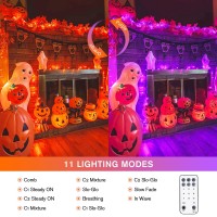 Jmexsuss 100 Led Orange Purple Halloween Lights Plug In 11 Modes Halloween String Lights Indoor With Remote 33Ft Connectable