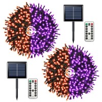 Jmexsuss Orange And Purple Solar Christmas Lights Color Changing, 200 Led 75.5Ft Each Solar String Lights With Remote, 11 Modes Christmas String Lights For Patio Christmas Tree Halloween Decor, 2 Pack