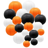 Paper Lanterns Party Decorations, Orange Black White Round Hanging Lanterns For Graduation Halloween Thanksgiving Birthday Party Decorations, 21Pcs