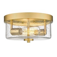 Emak Brushed Gold 2 Light Flush Mount Ceiling Light Fixture 11 Inch Close To Ceiling Light Fixtures With Seeded Glass Shades Fo