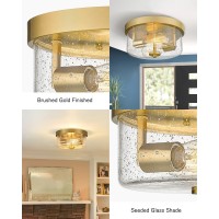 Emak Brushed Gold 2 Light Flush Mount Ceiling Light Fixture 11 Inch Close To Ceiling Light Fixtures With Seeded Glass Shades Fo