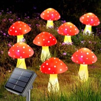 Homeleo 8Pack Red Mushroom Solar Lights For Outdoor Garden Decor