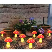 Homeleo 8Pack Red Mushroom Solar Lights For Outdoor Garden Decor