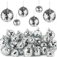 36 Pieces Mirror Disco 4D Ball Silver Hanging Disco 4D Ball Small Party Mirror Balls Cool Reflective Decor Christmas Tree Orname