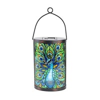 Afirst Solar Lantern Outdoor Hanging Glass Solar Peacock Lights Waterproof Led Solar Lamp For Garden Yard Tree Desk Decor