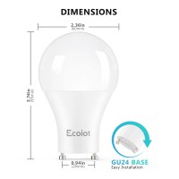 Ecoiot Gu24 Dusk To Dawn Outdoor Light Bulbs,Light Sensor A19 Led Bulbs,Photocell Sensor, Automatic On/Off For Indoor/Outdoor Security Lighting,10-Watt(90-Watt Equivalent),5000K Daylight, 4 Pack