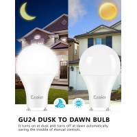 Ecoiot Gu24 Dusk To Dawn Outdoor Light Bulbs,Light Sensor A19 Led Bulbs,Photocell Sensor, Automatic On/Off For Indoor/Outdoor Security Lighting,10-Watt(90-Watt Equivalent),5000K Daylight, 4 Pack