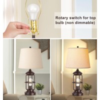 Qimh Table Lamp Set Of 2 With Usb Ports Touch Control 3Way Dimmable Bedside Lamp With 2 Led Night Light Farmhouse Rustic Nigh