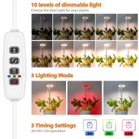 Pdgrow Led Grow Light For Indoor Plants, Full Spectrum Plants Lights With Red Light, Height Adjustable Growing Lamps With Timer,3 Lighting Modes & 10 Dimmable Brightness For Small Plants (2 Pack)