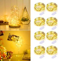 Vookry 8 Pack 10Ft 30 Led Battery Operated Fairy Lights Mini Copper Wire Firefly String Lights For Bedroom Indoor Outdoor Wedding Mason Jar Dorm Decor Diy Costume Party Gifts Christmas(Warm White)