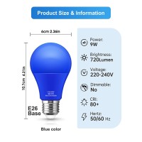 Blue Light Bulbs 4 Pack A19 Blue Led Light Bulbs Outdoor 60W Equivalent 9W E26 Blue Bulbs Party Decoration Led Blue Color