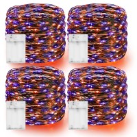 Dazzle Bright Purple And Orange Fairy String Lights 4 Pack Total 80Ft 240Led Copper Wire Battery Operated Waterproof Lights Ha