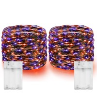 Dazzle Bright Purple And Orange Fairy String Lights 2 Pack Total 40Ft 120 Led Copper Wire Battery Operated Waterproof Lights H