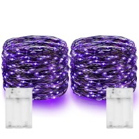 Dazzle Bright Fairy String Lights, 20 Ft 60 Led Copper Wire Battery Operated Waterproof Lights, Christmas Decorations For Indoor Home Outdoor Garden Patio Party Decor (Purple, 2)