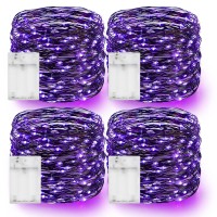 Dazzle Bright Purple Fairy String Lights 4 Pack Total 80Ft 240Led Copper Wire Battery Operated Waterproof Lights Halloween Dec