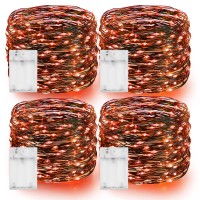 Dazzle Bright Orange Fairy String Lights 4 Pack Total 80Ft 240Led Copper Wire Battery Operated Waterproof Lights Halloween Dec