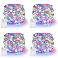 Dazzle Bright Fairy Lights Battery Operated, 4 Pack Total 80Ft 240Led Silver Wire Waterproof String Lights, Christmas Decorations For Indoor Outdoor Bedroom Yard Decor, Multi-Colored