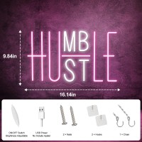 Hustle Led Neon Sign For Wall Decor, Humble Led Neon Lights Party Decorations, Usb Powered Switch Adjustable Brightness Led Neon Lights, For Office Room, Gym Room, Man Cave Decor (Pink&White)