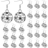 24 Pairs Women Disco Ball Earrings 60S Mirror Ball Earrings Silver Disco Earrings 70S Disco Accessories Hippie Disco Jewelry D