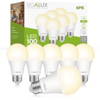 Sigalux Led Light Bulbs 100 Watt Equivalent Standard Warm Light Bulbs 2700K Soft White, Non-Dimmable A19 Nature Energy Saving 13W E26 Medium Base Bulb, High Brightness 1500 Lumens, Ul Listed, 6 Pack