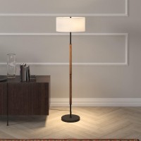 Hennhart 2Light Floor Lamp With Fabric Shade In Blackened Bronzerustic Oakwhite Floor Lamp For Home Office Bedroom Living