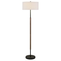 Hennhart 2Light Floor Lamp With Fabric Shade In Blackened Bronzerustic Oakwhite Floor Lamp For Home Office Bedroom Living