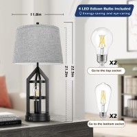 Beslowe 2Light Farmhouse Rustic Touch Table Lamps Grey 3Way Dimmable Bedside Lamps With 2 Usb Ports For Bedroom End Table La