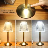 Besketie Crystal Cordless Table Lamp, Dimmable Led Bedside Table Lamps, 3 Color Modes & Stepless Brightness Diamond Led Touch Lamp, Gold Metal Nightstand Desk Lamps For Bedroom, Living Room Decoration