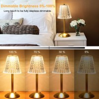 Besketie Crystal Cordless Table Lamp, Dimmable Led Bedside Table Lamps, 3 Color Modes & Stepless Brightness Diamond Led Touch Lamp, Gold Metal Nightstand Desk Lamps For Bedroom, Living Room Decoration