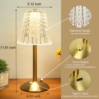 Besketie Crystal Cordless Table Lamp, Dimmable Led Bedside Table Lamps, 3 Color Modes & Stepless Brightness Diamond Led Touch Lamp, Gold Metal Nightstand Desk Lamps For Bedroom, Living Room Decoration