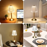 Besketie Crystal Cordless Table Lamp, Dimmable Led Bedside Table Lamps, 3 Color Modes & Stepless Brightness Diamond Led Touch Lamp, Gold Metal Nightstand Desk Lamps For Bedroom, Living Room Decoration