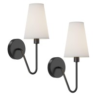 Electro Bp;Single Head Classic 1 Light Wall Sconce Lighting Fixture Black With Beige White Linen Fabric Lamp Shades E12 40W Hardwire(Set Of 2);