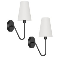 Electro Bp;Single Head Classic 1 Light Wall Sconce Lighting Fixture Black With Beige White Linen Fabric Lamp Shades E12 40W Hardwire(Set Of 2);