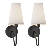 Electro Bp;Single Head Classic 1 Light Wall Sconce Lighting Fixture Black With Beige White Linen Fabric Lamp Shades E12 40W Hardwire(Set Of 2);