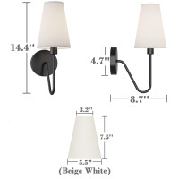 Electro Bp;Single Head Classic 1 Light Wall Sconce Lighting Fixture Black With Beige White Linen Fabric Lamp Shades E12 40W Hardwire(Set Of 2);