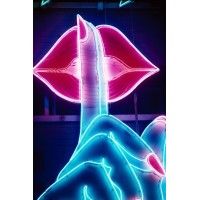 Ssshhhh Be Quiet Finger On Lips Neon Light Photo Photograph Home Office Trippy Room Decor Bar Uv Reactive Blacklight Black Light