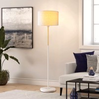 Modern Floor Lamp For Living Room Traditional Farmhouse Floor Lamps Midcentury Pole Lamp With Linen Lamp Shade Standing Tall F