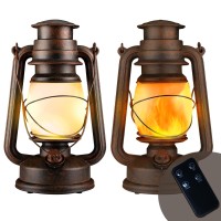 Led Vintage Lantern Decorative Indoor Outdoor Christmas Decorations Camping Lantern Battery Operated Hanging Lanterns Flicker Flame Lamp With Remote Garden Patio Cabin Fireplace 2 Pack