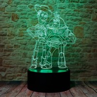 Cute Story Sheriff Woody And Buzz Lightyear Anime Character 3D Optical Illusion Led Bedroom Decor Sleep Table Lamp With Remote 7 Colors Acrylic Visual Night Light Birthday Christmas Gifts For Kids